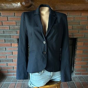 J. Crew Pinstripe Lined Navy Blazer Size 4- Wool